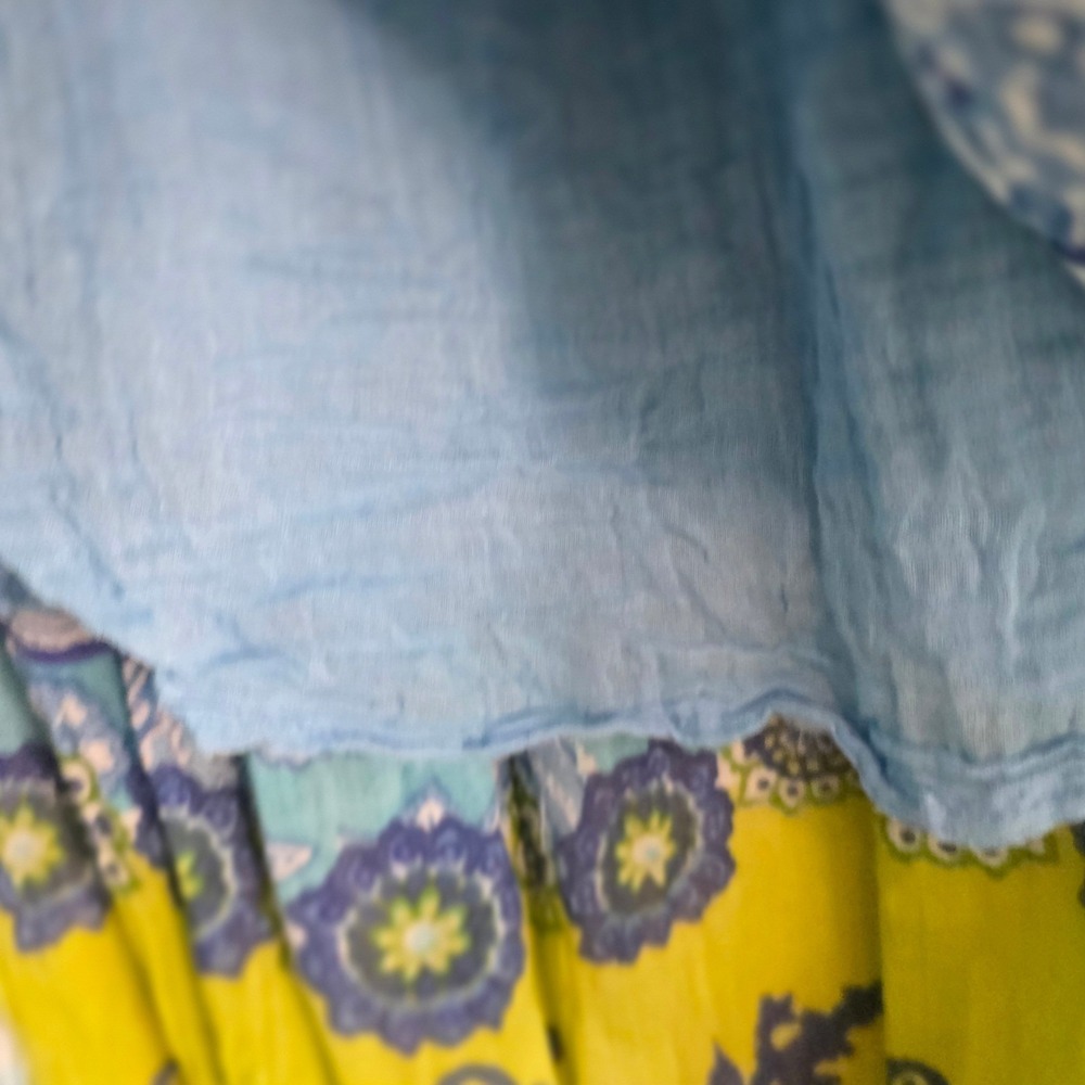 Take Two Clothing‎ Cotton Peasant Skirt Womens Large Blue Green Floral Boho - Picture 4 of 11
